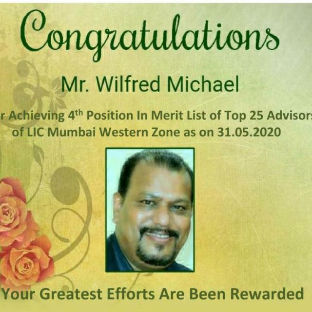 Achieved during Lock Down. 4th Position in Merit list of top 25 advisors of LIC Mumbai Western Zone as on 31.05.2020