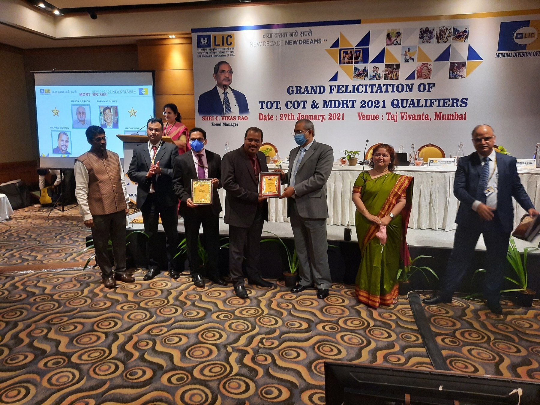 Felicitated for qualifiying for MDRT 2021  at the Taj Vivanta by the Zonal manager ..LIC of India  on 27.01.2021